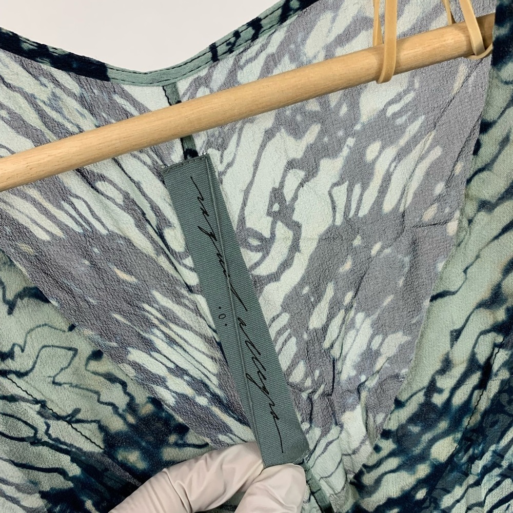 RAQUEL ALLEGRA Mist and Navy Tie Dye Maxi Sheer Silk Tie Waist V-neck Dress 0 - Picture 5 of 12
